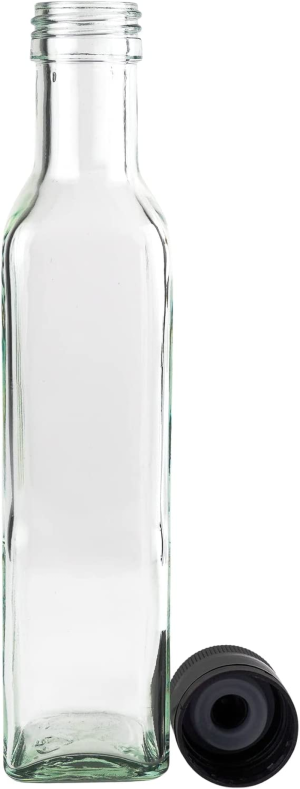 【AU Stock】 12 X 250Ml Clear Marasca Oil Bottles with Rote Pourer and Black Tamper Cap Glass Bottles for Olive Oils, Spicy Sauces, Marinades, Salad Dressings