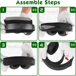 Geekria Hook and Loop Headband Cover + Headband Pad Set/Headband Protector with Zipper/Diy Installation No Tool Needed, Compatible with Bose Beats JBL ATH Hyperx Skullcandy Headphones (Black)