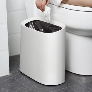 Slim Trash Bin 10 Liter Plastic Rubbish Bin, Rectangular Wastebasket Garbage Can for Bathroom, Bedroom, Office, Kitchen (White)