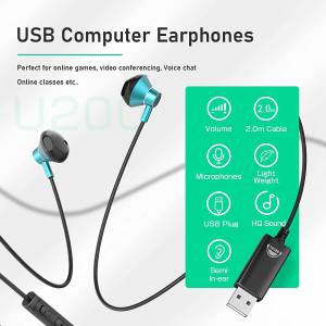 USB Headset with Microphone for PC, OKCSC U200 Wired USB Earbuds Noise Cancelling Lightweight PC Headset for Laptop Desktop Office Live Stream Online Meeting 2 M Green