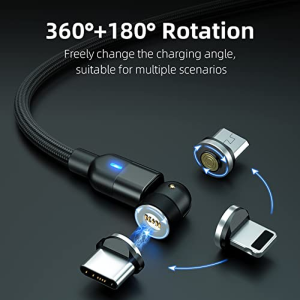 BIG+ Magnetic Charging and Data Cable with 540° Rotating Head [4 Pack Various Size] QC3.0A Magnetic Fast Charging and Data Cable. Compatible with All Smartphones, USB Type C and Micro USB