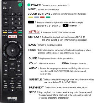 Universal Remote Control RMT-TX100U for All Sony TV Remote Replacement for All Sony LCD LED HDTV Bravia Smart Tvs, with Netflix Shortcut Button