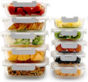 [10 Pack] Airtight Food Storage Containers Set | Microwave, Oven, Freezer & Dishwasher Safe | Ideal for Fridge, Pantry & Kitchen Organiser | Meal Prep Containers & Lunch Box with 100% Leak-Proof Lids