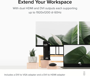 Plugable USB 3.0 Universal Laptop Docking Station Dual Monitor for Windows and Mac, USB 3.0 or USB-C, (Dual Video: HDMI and HDMI/DVI/VGA, Gigabit Ethernet, Audio, 6 USB Ports)