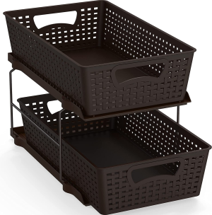 Simplehouseware 2 Tier Organizer Tray Pull-Out Sliding Drawer/Under-Sink Storage, Black