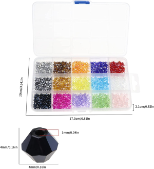 1500PCS Crystal Faceted Bicone Beads Bulk Beads 4Mm Faceted Loose Beads for DIY Jewelry Making Bracelet Necklace Findings Earrings Accessories 15 Colours