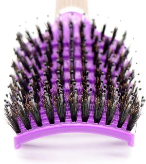 Boar Bristle Hair Brush – Curved & Vented Detangling Hair Brush for Women Long, Thick, Curly and Tangled Hair, Blow Drying Detangling and Head Massage Hair Styling (Purple)