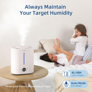 ASAKUKI Humidifier for Bedroom Large Room, 4L Cool Mist Air Humidifier Top Fill Aroma Diffuser with Adjustable Humidity Control, Auto Shut Off, Quiet Sleep Mode, Night Light, Remote Control for Baby