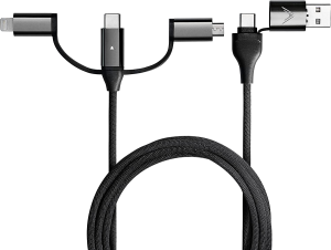 Zeus-X 6-In-1 Universal Multi Cable (6.6Ft/2M) Fast Charging 60W Laptop PD, QC3.0 & 20W Phone Fast Charging & Data Sync, Military Grade Calico Braided with Premium Cable Organizer Strap