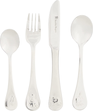 Stanley Rogers 50622 Children’S Cutlery Australian Animals, Stainless Steel Cutlery Set, Durable Flatware for Kids, Mirror Polished Silverware in Gift Box (Color: Silver), Quantity: 1 Set, 4 Pieces