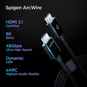 Spigen Powerarc 8K HDMI Cable 6.6Ft 48Gbps Ultra High Speed HDMI 2.1 Certified 8K 60Hz 4K 120Hz Dynamic HDR Earc Dolby Vision HDMI Compatible with Macbook Pro 2021 Apple Roku Fire Samsung TV Xbox PS5 PS4 – Black