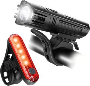 Apremont Ultra Bright USB Rechargeable Battery Bike Light Set – Powerful Bicycle Front Headlight and Back Taillight – 4 Light Modes – Easy to Install for Men Women Kids Road Mountain Cycling