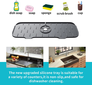 Kitchen Sink Splash Guard Mat – Silicone Sink Water Splash Catcher Pad behind Faucet for Kitchen, Bathroom, Sink Draining Dish Drying Mat Countertop Splash Protector & Storage (Dark Grey)