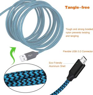 （2Pack ）Micro USB Cable 15Ft/5M, Extra Long Braided Andorid Charging Cords, Abetcabe 2Pack Colorful Micro USB to USB 2.0 for Android/Windows/Ps4/Samsung Galaxy S7 S6 plus S8 S9 S10 plus Note 8 9, LG G8 G7 V40 V20 V30, Gopro Hero 7 6 5, Moto,Nokia,Htc (Black Black)