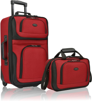 U.S. Traveler Rio Rugged Fabric Expandable Carry-On Luggage Set, Red, 2 Wheel, Rio Rugged Fabric Expandable Carry-On