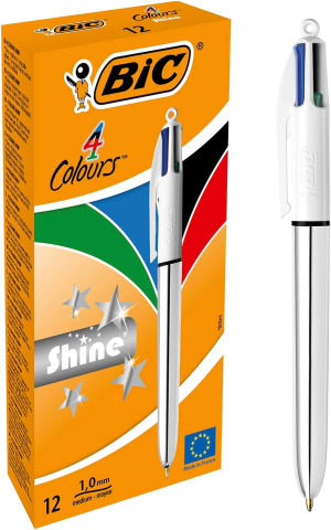 BIC 4 Colours Shine Retractable Ball Pens Medium Point (1.0 Mm) – Assorted Barrel Colour, Pack of 1 Pen (110561175)