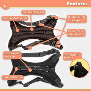 Zenify Pets Dog Harness Lead Set – Chest Control Grab Adjustable Reflective for Puppy Small Dogs (Black 5Ft Small)