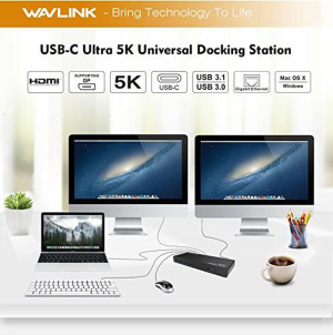 WAVLINK USB C/USB 3.0 Universal Docking Station Single 5K Dual 4K Display, 2Xhdmi, 2Xdisplayport, 6Xusb3.0, USB-C, Gigabit Ethernet, Audio&Mic, USB C Dock for Windows or Mac OS, No Power Charging