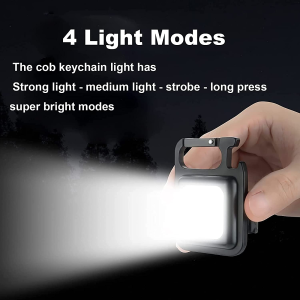 Soseelnee COB Keychain Light,Rechargeable Led Small Flashlight 500 Lumens Bright 4 Light Modes Pocket Emergency Work Light with Corkscrew & Magnet Base for Indoor Outdoor Use (White Light-Pack 1)