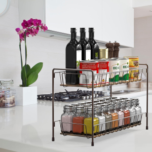 Simplehouseware Countertop Spice Rack 2-Tier Kitchen Spice Organizer Storage Shelves, Bronze