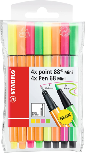 STABILO Point 88 Fineliner – Wallet of 15 Assorted Colours Incl 5 Neon Colours