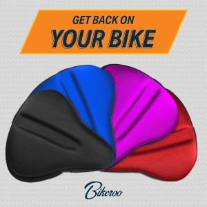 Bikeroo Large Bike Seat Cushion – (11 Inches X 10 Inches) Wide Gel Soft Pad Most Comfortable Exercise Bicycle Saddle Cover for Women and Men – Fits Cruiser and Stationary Bikes, Indoor Cycling