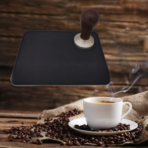 Tamper Mat Coffee Silicone Mat, Food Grade Silicone Rubber, Coffee Espresso Flat Tamping Mat, Anti-Slip Latte Coffee Powder Tamping Rest for Barista Tool Home Kitchen Office Bar Worktop (Black Flat-Shape)