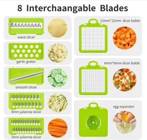 Vegetable Chopper B.C.Fine Food Mandoline Slicer Cutter Chopper and Grater 13 in 1 Vegetable Slicer Potato Onion Chopper Veggie Chopper Dicer with Container (Grey)