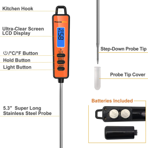 Thermopro TP01A Digital Meat Thermometer with Long Probe Instant Read Food Cooking Thermometer for Grilling BBQ Smoker Grill Kitchen Oil Candy Thermometer