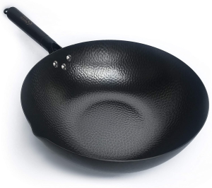 Carbon Steel Wok for Electric, Induction and Gas Stoves (Lid, Spatula and User Guide Video Included)