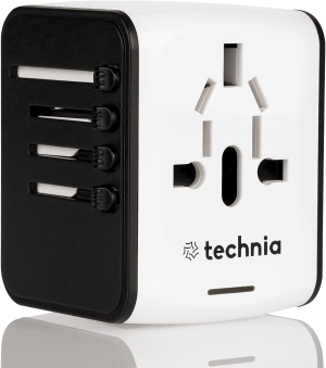 TECHNIA All in One Universal Travel Adapter Plug Universal Travel Adapter, Smart Plug International Travel Adapter with USB Type-C Wall Charger UK/EU/US/AU. Portable Multiple Device Charging. White