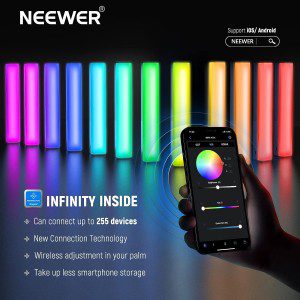 NEEWER RGB LED Video Light Stick, Touch Bar & APP Control, Magnetic Handheld Photography Light, Dimmable 3200K~5600K CRI98+ Full Color LED Light with 6400Mah Battery, 17 Scenes, RGB1 (Rose Gold)