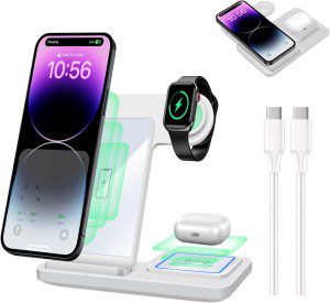 Wireless Charger 3 in 1 Wireless Charging Station Compatible with Apple Watch/Iphone/Airpod,Iphone 14,13,12,11,15(Pro, Pro Max)/Xs/Xr/X/8(Plus)/Galaxy S Note Z,Iwatch 9/8/7/6/Se/5/4/3/2,Airpod3/Pro