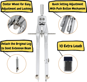 Mr. Pen- Professional Metal Compass with Wheel, Lock and Extension Bar for Geometry, Drafting, Math, Drawing, Compass for Geometry, Tool for Drawing Circles, Drawing Compass, Compass Drawing Tool