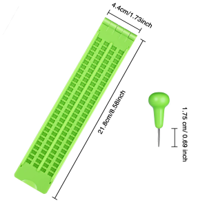 4 Lines 28 Cells Braille Slate Braille Writing Slate Plastic Braille Slate Kit, Green