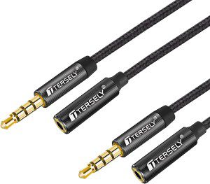 T Tersely [2 Pack] 1M/2M (3.3FT/6.6FT) 3.5Mm Gold-Plated Audio Extension Cable MIC 4-Pole TRRS Aux Cord, Nylon Braided Male to Female for Headphones,Car Home Stereos,Speaker,Ipod,Sony,Tablets & More