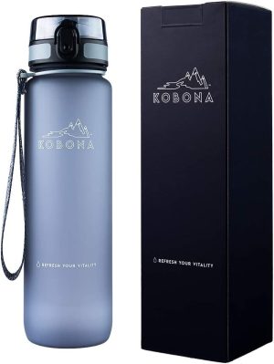 KOBONA 1L Motivational Water Bottle with Time Marking Hydration Tracking Reminder for Sports Fitness – Wide Mouth for Ice, Fruit Infuser, Leak Proof, Light-Weight BPA Free Tritan