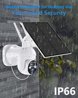 Solar Security Camera [2K/4MP], UCOCARE Wireless Security Camera with 5W Higher Charging Efficiency Solar Panel, 360° PTZ Camera, Siren and Spotlights, AI Human Detection, 32GB SD Card Included, IP66