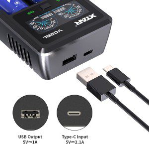 XTAR VC2SL Type C 18650 Battery Charger Universal Intelligent LCD Display 21700 Charger with USB Output for Rechargeable Batteries Li-Ion 18650 21700 18350 16340 14500 Ni-Mh/Ni-Cd a AA AAA