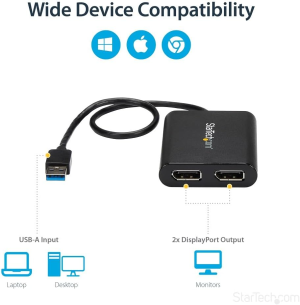 Startech.Com USB 3.0 to Dual Displayport Adapter 4K 60Hz, Displaylink Certified, Video Converter with External Graphics Card – Mac & PC (USB32DP24K60)