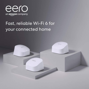 Amazon Eero 6 Dual-Band Mesh Wi-Fi 6 System with Built-In Zigbee Smart Home Hub | 3-Pack (1 Router + 2 Extenders)