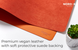 Nordik Leather Desk Mat Cable Organiser (Tangerine Orange 89 X 43 Cm) Premium Extended Mouse Mat for Home Office Accessories – Felt Vegan Large Leather Desk Pad Protector & Desk Blotter Pads Decor Mousepad