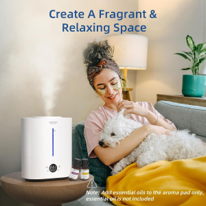 ASAKUKI Humidifier for Bedroom Large Room, 4L Cool Mist Air Humidifier Top Fill Aroma Diffuser with Adjustable Humidity Control, Auto Shut Off, Quiet Sleep Mode, Night Light, Remote Control for Baby