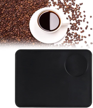 Tamper Mat Coffee Silicone Mat, Food Grade Silicone Rubber, Coffee Espresso Flat Tamping Mat, Anti-Slip Latte Coffee Powder Tamping Rest for Barista Tool Home Kitchen Office Bar Worktop (Black Flat-Shape)