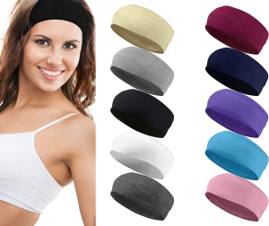 Styla Hair 10 Pack Yoga Headbands – Elastic Cotton Multi-Function Sports Head Bands Stretchy Wraps