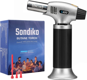 Sondiko Butane Torch, Culinary Torch Refillable Kitchen Butane Torch Lighter with Safety Lock and Adjustable Flame for Desserts, Creme Brulee, BBQ and Baking(Butane Gas Not Included)