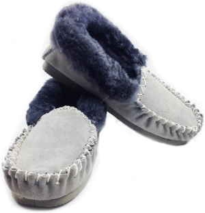 Boutique Retailer UGG Non-Slip 100 Percent Sheepskin Winter Moccasins Slipper, Grey, Size 6