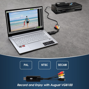 VHS to Digital Converter – August VGB100 – Transfer VHS Tapes into Digital Copies S-Video and Composite in for Windows 10, 8, 7 – PAL/NTSC – Capture Card for Xbox 360 and PS3 Gameplay