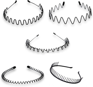 Wavy Spring Sports Headband,5Pcs Metal Hair Bands,Metal Head Hoop Black Wave-Shaped Hair Band,Men’S Hair Band Hoops Clips,Fashion Unisex Black Hairband Spring Wave Non Slip Sports Headwear Hair Hoops