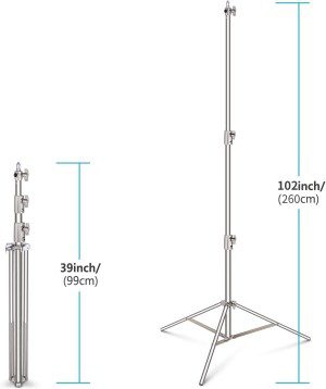 Neewer 2 Pieces Light Stand Kit, 102″/260Cm Stainless Steel Heavy Duty with 1/4″ to 3/8″ Adapter for Studio Softbox, Monolight and Other Photographic Equipment